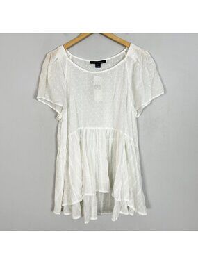 NEW French Connection Ivory Clip Dot Peplum Flowy Top Boho Feminine Size 12 Wome